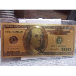GOLD FOIL USA $100 DOLLAR BANK NOTE - not legal tendar