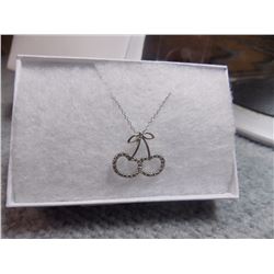 NECKLACE - DIAMONDS IN STERLING SILVER CHERRY DESIGN - RETAIL ESTIMATE $225