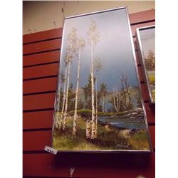 FRAMED ORIGINAL ART WORK BY ROLAND PARTOS - BARN WITH WALKWAY - MARK ON CANVASS