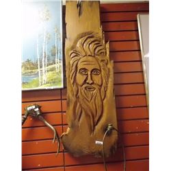 UNIQUE CHAINSAW CARVING - WALL MOUNT TREE SPIRIT - 40" TALL  X 13.5 X 1"