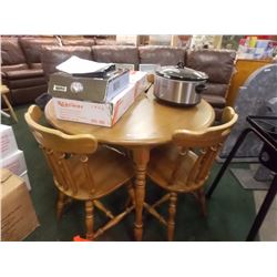 VINTAGE SMALL WOOD ROUND DINING TABLE (43" D) & CHAIRS