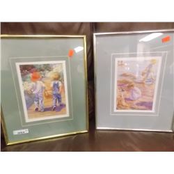 FRAMED PICTURES - BOY & GIRL PLAYING IN SNOW - 2 TTL - BOTH 11 X 13 ½"