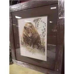 FRAMED LIMITED EDITION PRINT - GRIZZLY IN THE CHOKE CHERRIES - AMY BRACKENBURY - ESTIMATED GALLERY P