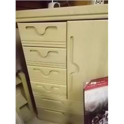 BLOND OAK HIGH BOY DRESSER - 6 DRAWER - 2 DOOR