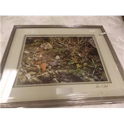 FRAMED LIMITED EDITION PRINT - TERRITORIAL DISPUTE - WRENS - ALAN HUNT - ESTIMATED GALLERY PRICE $42