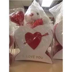 NEW TEDDY BEAR IN HEART BOX 9 X 9" ) - I LOVE YOU - MED. WITH 1 TEDDY