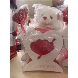 NEW TEDDY BEAR IN HEART BOX 7 X 7" ) - I LOVE YOU - SMALL. WITH 1 TEDDY