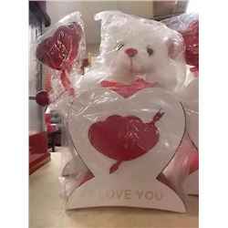 NEW TEDDY BEAR IN HEART BOX 7 X 7" ) - I LOVE YOU - SMALL. WITH 1 TEDDY