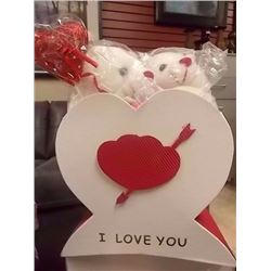 NEW TEDDY BEARS IN HEART BOX (11 X 12" ) - I LOVE YOU - LARGE WITH 2 TEDDIES