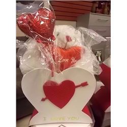 NEW TEDDY BEAR IN HEART BOX 9 X 9" ) - I LOVE YOU - MED. WITH 1 TEDDY