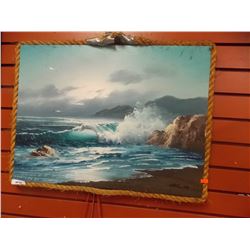 ORIGINAL OIL ON CANVAS - ROPE FRAMED - OCEAN
