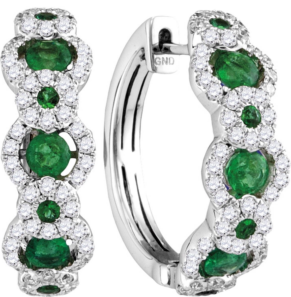 0.60CT Diamond and 0.75CT Emerald Hoops 18KT Earrings White Gold