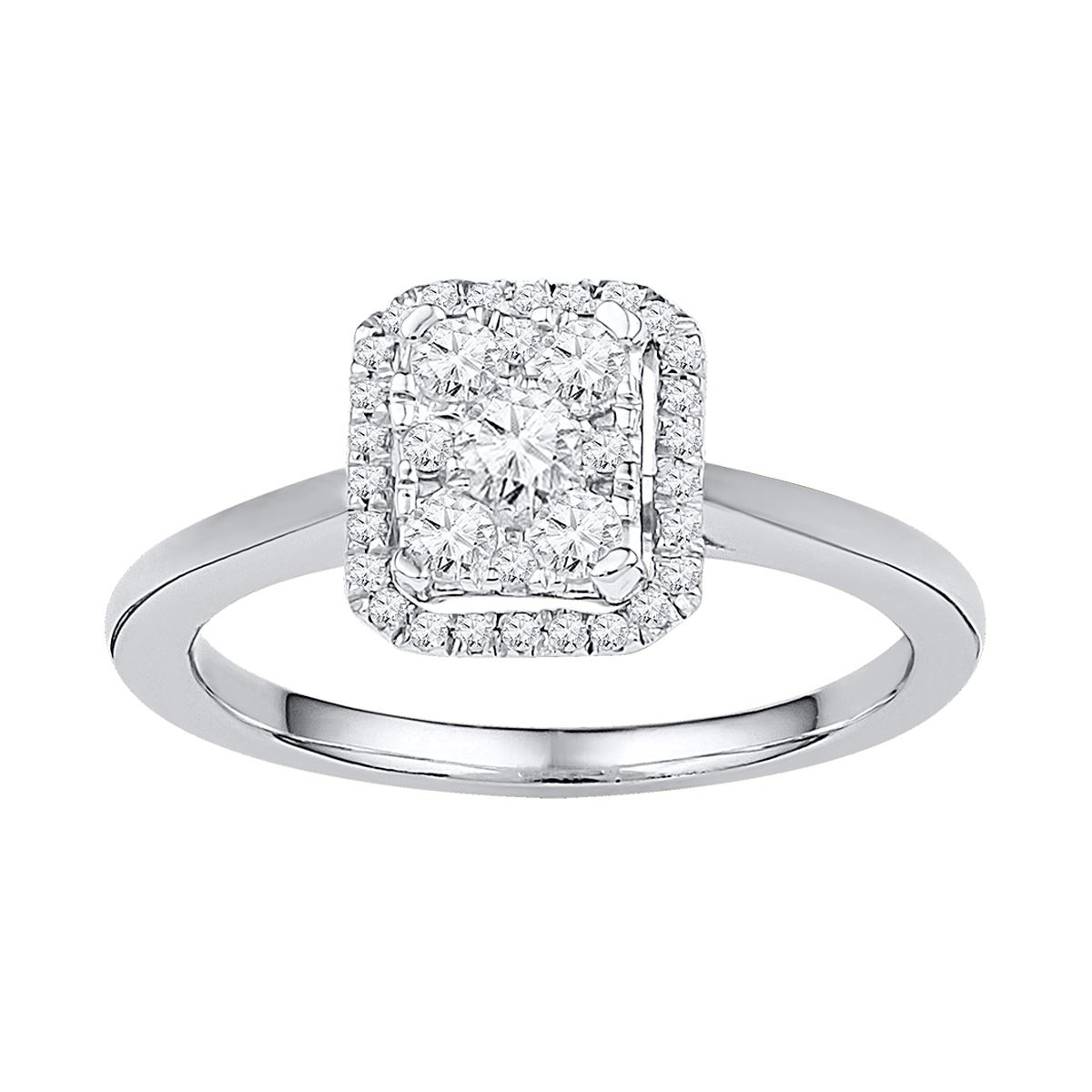 0.33 CTW Natural Diamond Square Cluster Ring 10K White Gold