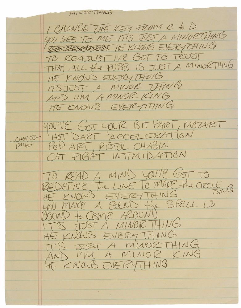 Red Hot Chili Peppers Anthony Kiedis Handwritten Lyrics