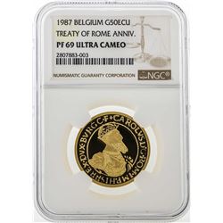 1987 Belgium 50 ECU Treaty of Rome Anniversary Gold Coin NGC PF69 Ultra Cameo