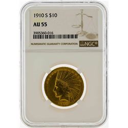 1910-S $10 Indian Head Eagle Gold Coin NGC AU55