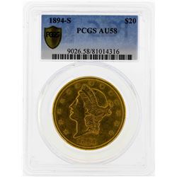 1894-S $20 Liberty Head Double Eagle Gold Coin PCGS AU58