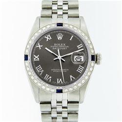 Rolex Mens Stainless Steel Sapphire and Diamond Datejust Wristwatch