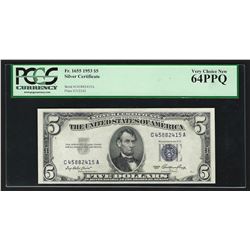 1953 $5 Silver Certificate Note PCGS Very Choice New 64PPQ