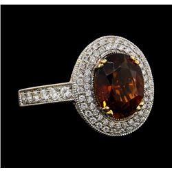 14KT Yellow and Rhodium Plating Gold 3.00ct Tourmaline and Diamond Ring