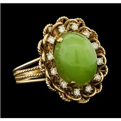14K Yellow Gold Jade and Diamond Ring