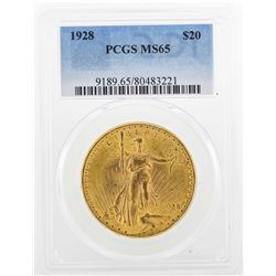 1928 $20 St. Gaudens Double Eagle Gold Coin PCGS MS65