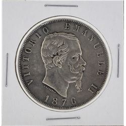 1876 Italy 5 Lira Silver Coin