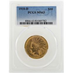 1910-D $10 Indian Head Eagle Gold Coin PCGS MS63