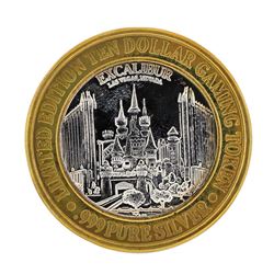 .999 Silver Excalibur Las Vegas Nevada $10 Casino Limited Edition Gaming Token