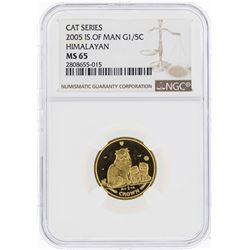 2005 Isle of Man 1/5 Crown Himalayan Gold Coin NGC MS65