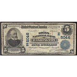 1902 $5 PB The Riggs National Bank of Washington Bank Note