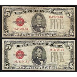 Lot of (2) 1928E $5 Legal Tender Notes