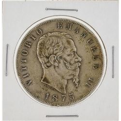 1875 Italy 5 Lira Silver Coin