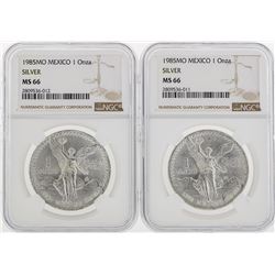 Set of (2) 1985MO Mexico $1 Silver Coin NGC MS66