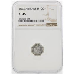 1853 Arrows Seated Liberty Half Dime Coin NGC XF45