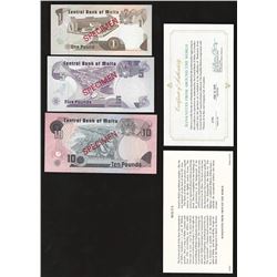 Set of (3) Central Bank of Malta Specimen Bank Notes