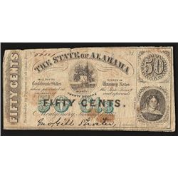 1863 Fifty Cents The State of Alabama Obsolete Note