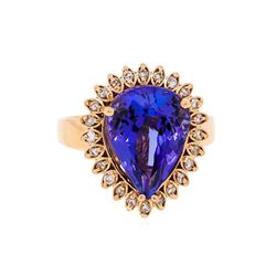 14KT Rose Gold 6.14ct Tanzanite and Diamond Ring