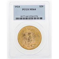 1924 $20 St. Gaudens Double Eagle Gold Coin PCGS MS64