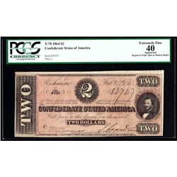 1864 $2 The Confederate States of America Note PCGS XF40 Apparent