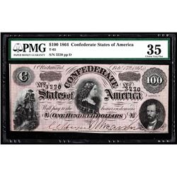 1864 $100 The Confederate States of America Note PMG Choice VF35