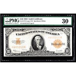1922 $10 Gold Certificate Large Note PMG VF30
