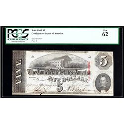 1863 $5 The Confederate States of America Note PCGS New 62