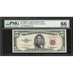 1953A $5 Legal Tender STAR Note PMG Gem Uncirculated 66EPQ