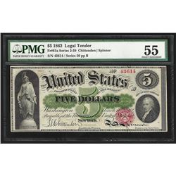 1862 $5 Legal Tender Note FR# 61a PMG AU55