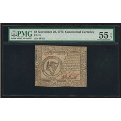 November 29, 1775 $8 Continental Currency Note PMG AU 55EPQ