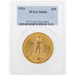 1924 $20 St. Gaudens Double Eagle Gold Coin PCGS MS64
