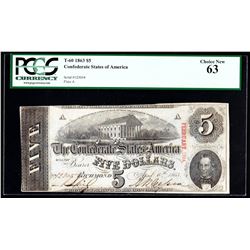 1863 $5 The Confederate States of America Note PCGS Choice New 63