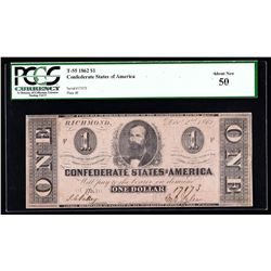 1862 $1 The Confederate States of America Note PCGS About New 50