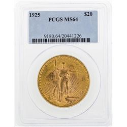1925 $20 St. Gaudens Double Eagle Gold Coin PCGS MS64